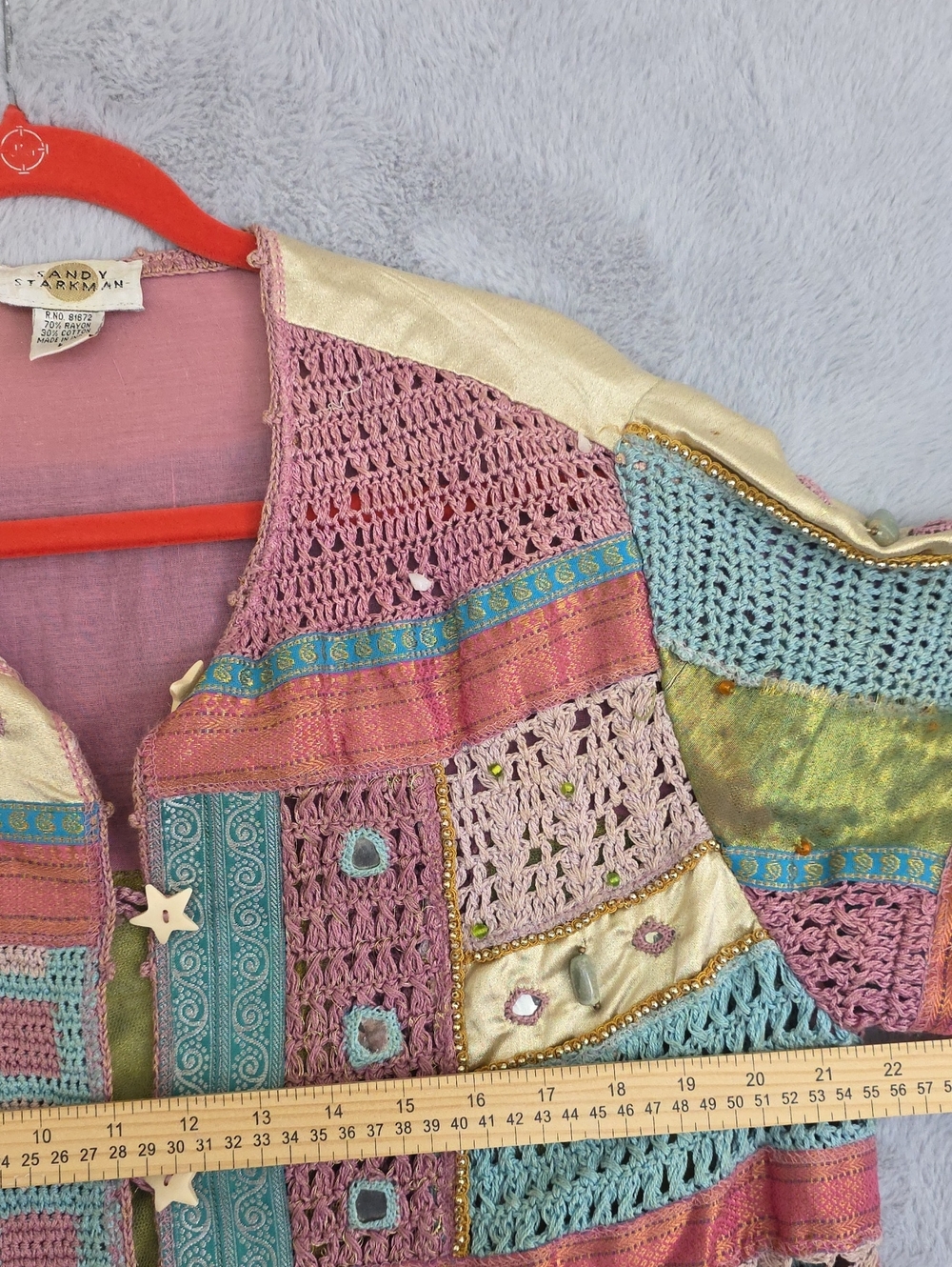 Sandy Starkman Pink Crochet Beaded Boho Vest - Picture 10 of 10
